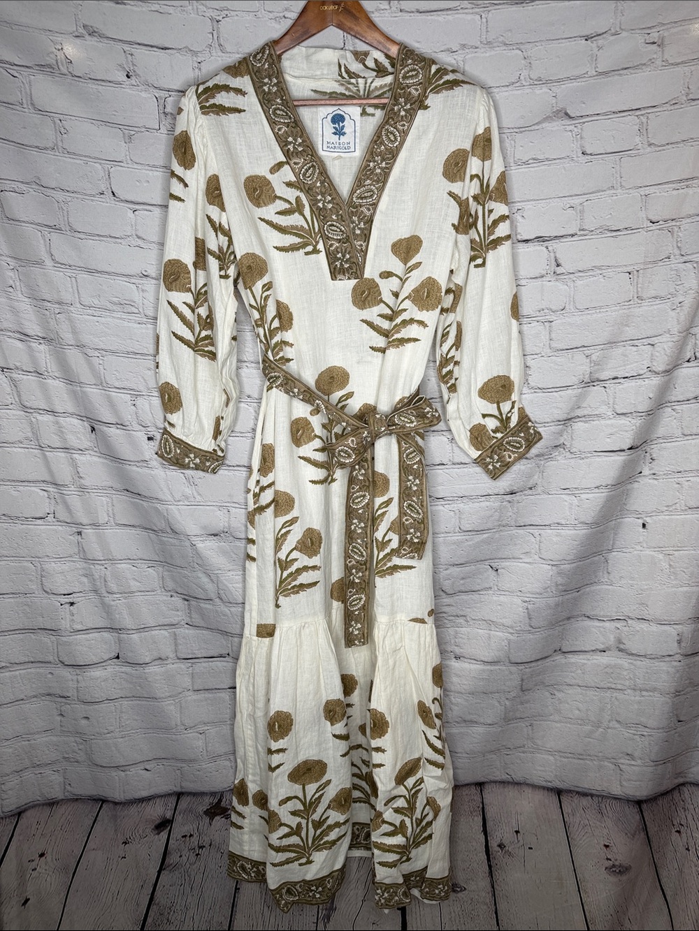 Maison Marigold Paisley Print Maxi Dress in Cream & Tan Size Medium